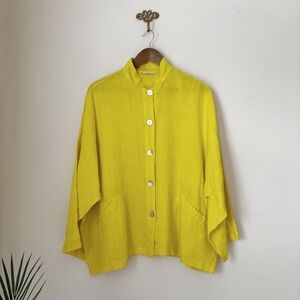 Bryn Walker Yellow Linen Button Front Denuta Jacket XS Textured Lagenlook